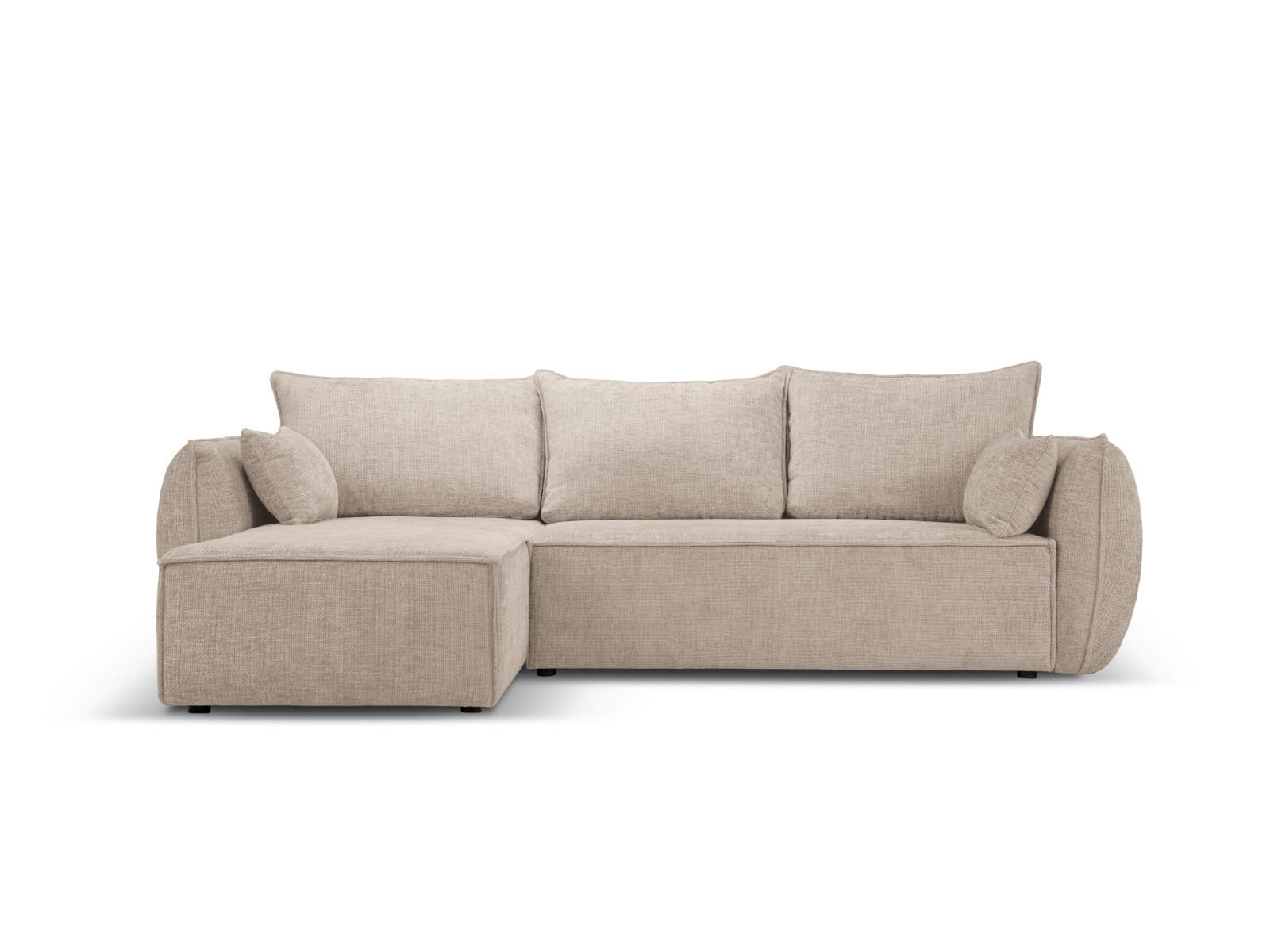 AUSKLAPPBARES-ECKSOFA links mit Container Kaelle aus Chenille-Stoff beige 4 Sitzplätze - Beige, Textil (165/252cm) - Micadoni