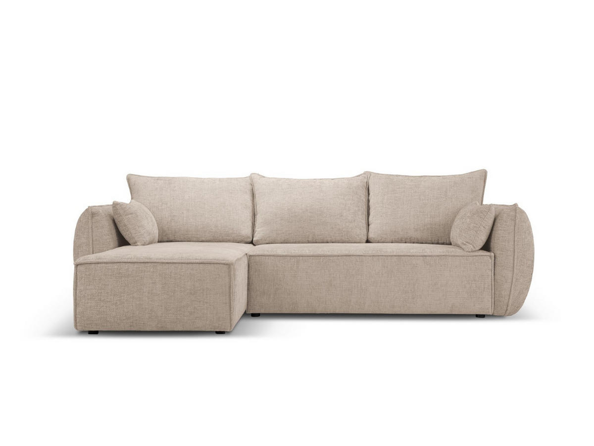 AUSKLAPPBARES-ECKSOFA links mit Container Kaelle aus Chenille-Stoff beige 4 Sitzplätze - Beige, Textil (165/252cm) - Micadoni