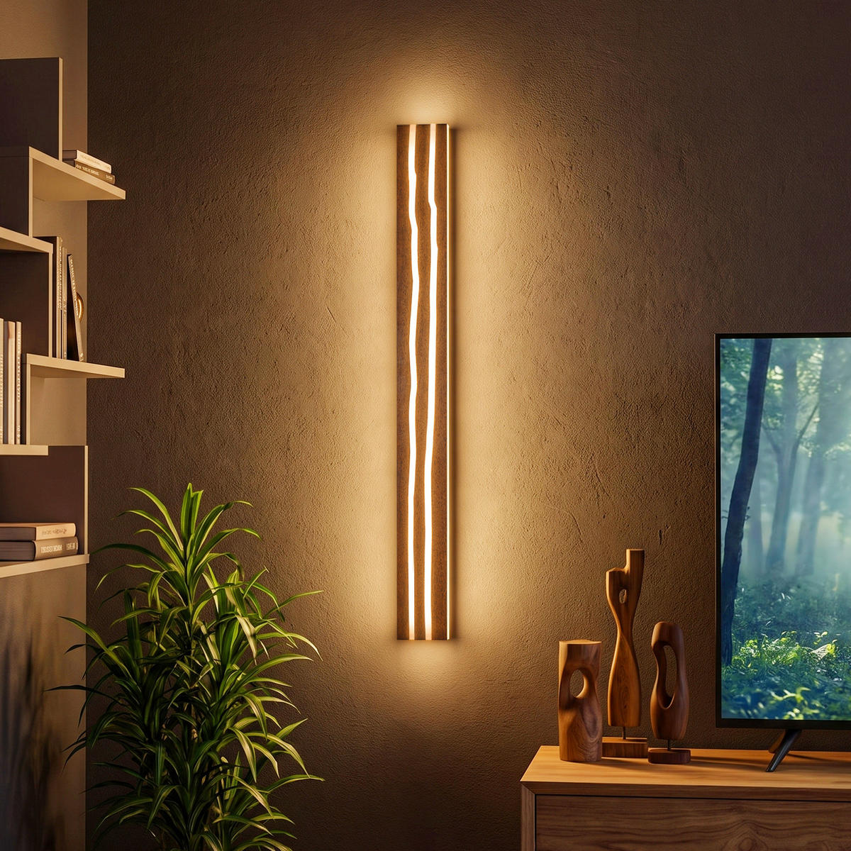 LED WANDLEUCHTE Zovlon 100/10/6.5 cm - Braun, Holz/Metall (10/6.5/100cm) - ZMH