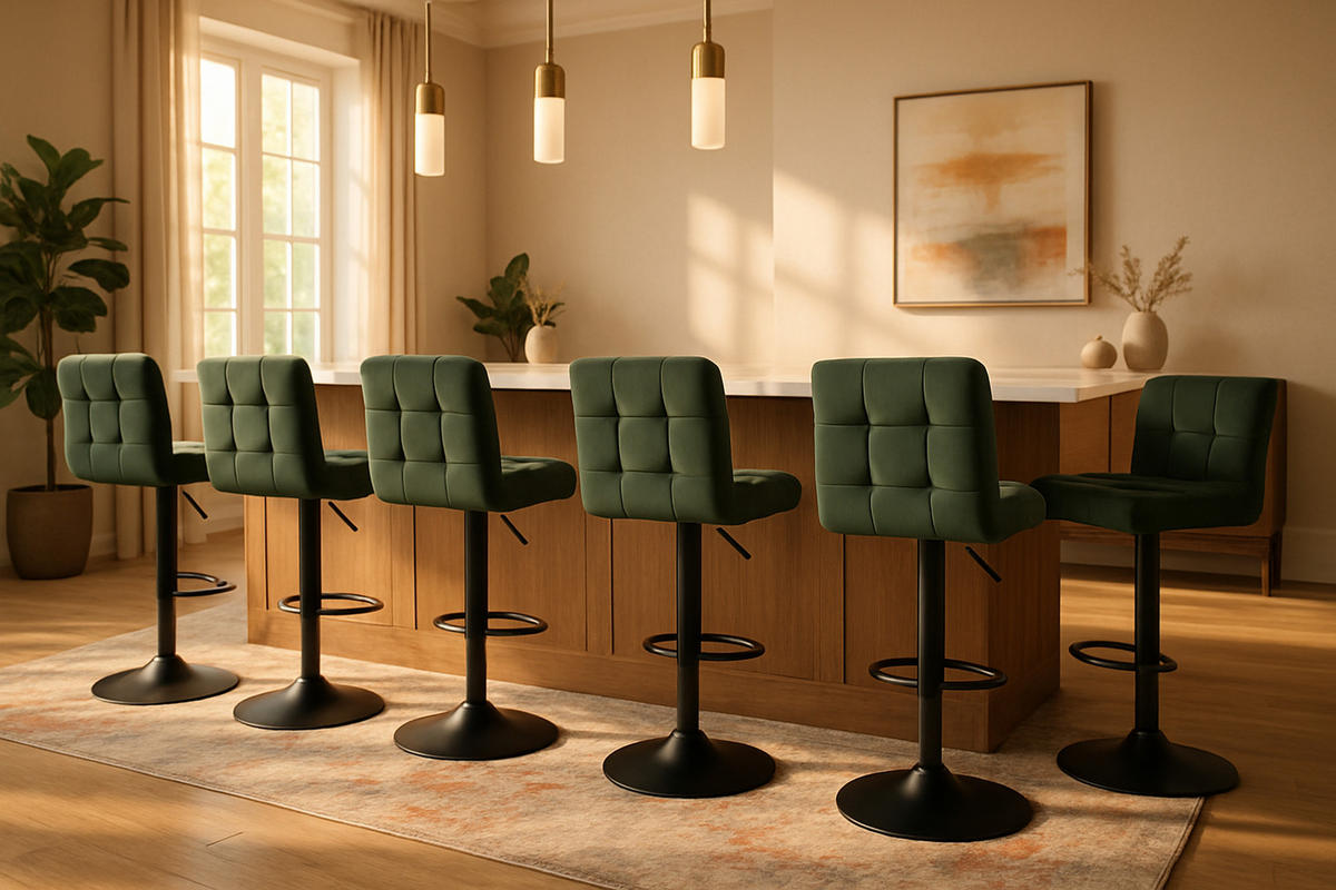 BARHOCKER 2er Set Fenai Samt grün - Schwarz/Grün, Textil/Metall (40/106/40cm) - TPFLiving