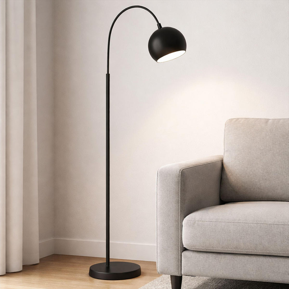 STEHLEUCHTE BENNO Metall Schwarz, LED - Schwarz, Metall (46/25/150cm) - Globo Lighting