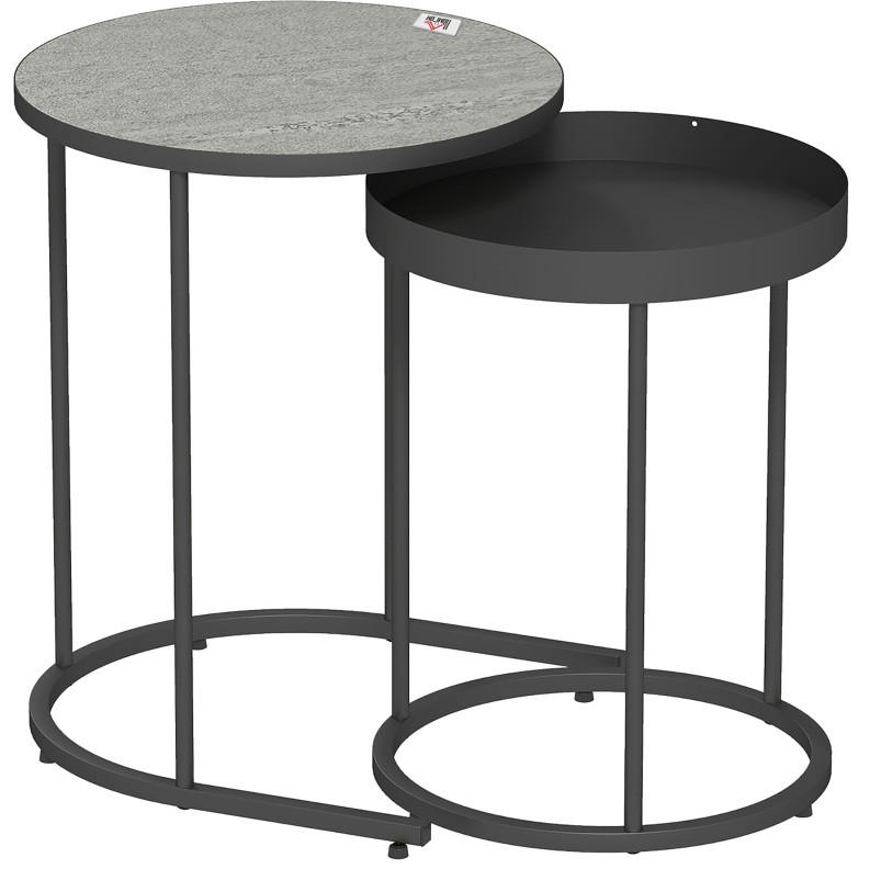 COUCHTISCH-SET 42/54 cm & 36,5/48,5 cm in Grau/Schwarz, nestbar im Industrial-Stil - Grau, Metall (42/42/54cm) - Flora Grace