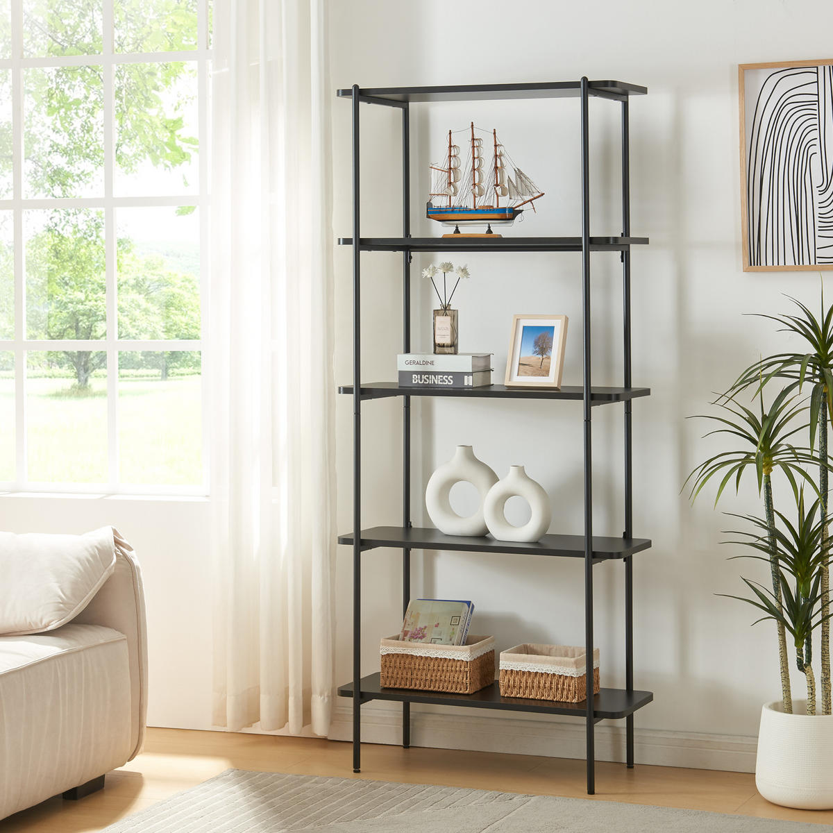 STANDREGAL Samnanger - Schwarz, Holzwerkstoff/Metall (80/180/34cm) - [en.casa]