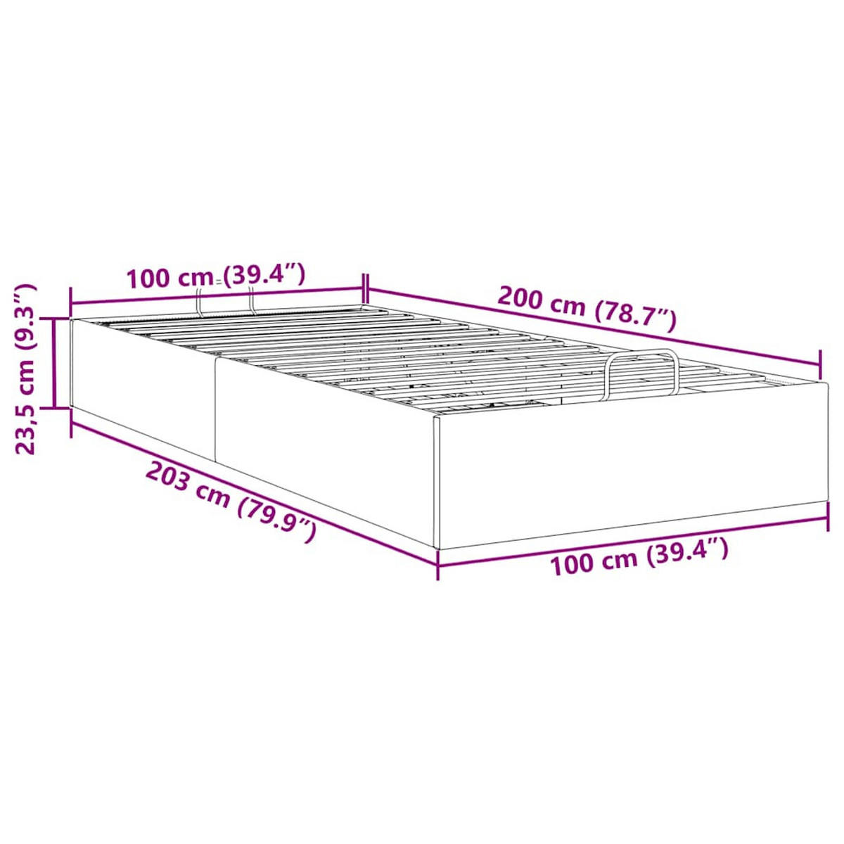OTTOMAN-BETT Ohne Matratze Hellgrau 100/200 Cm Stoff - Grau, Holzwerkstoff (100/200cm) - vidaXL