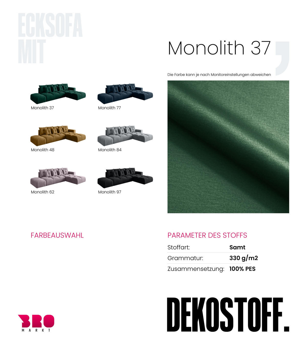 ECKSOFA mit Schlaffunktion RAMIRO Grün - Dunkelgrün, Textil (325/185cm)