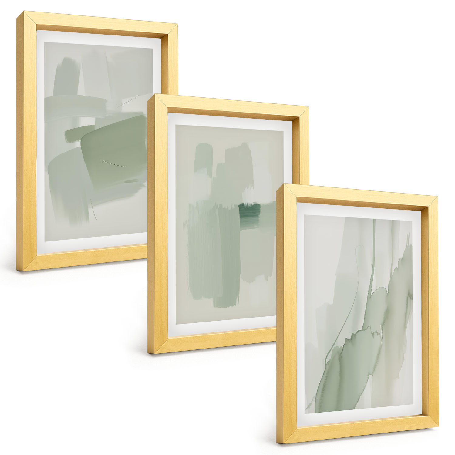 BILDER SET 3er Set - 20x30 cm Goldrahmen - Abstrakte Aquarellmuster - Goldfarben, Kunststoff (20/30cm) - TULUP