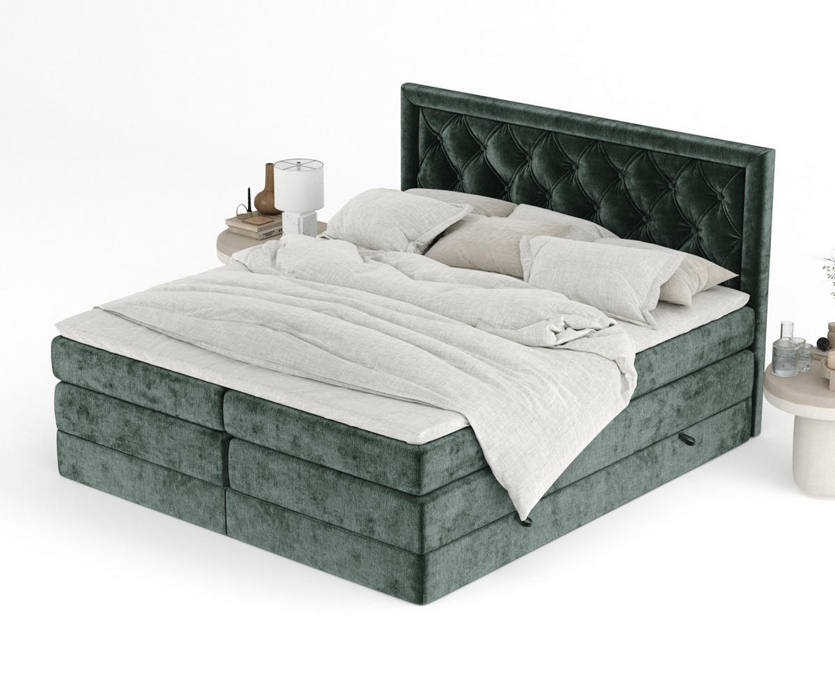 BOXSPRINGBETT Aurelia Grün 140/200 cm - Schwarz/Grün, Holz/Holzwerkstoff (140/200cm) - Maison de Reve