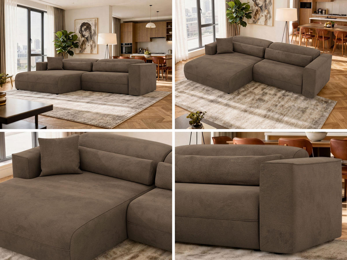 ROHOVÁ SEDAČKA PAZURRO L - Hnedá Samet - Vľavo - hnedá/čierna, textil/plast (288/180cm) - MKS