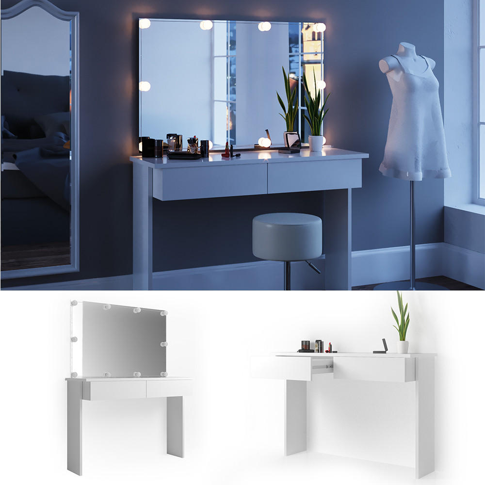 SCHMINKTISCH Azur Weiß 120 cm mit LED Beleuchtung - Weiß, Holzwerkstoff (120/83/40cm) - Vicco