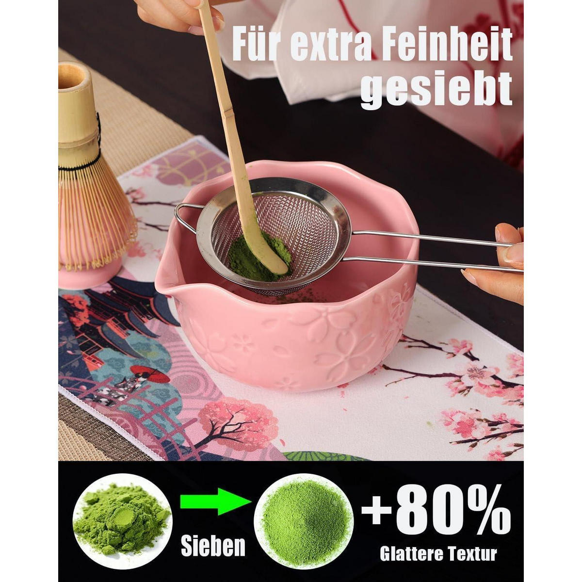 MATCHA Set 7-teilig Rosa Keramik Bambus - Rosa, Keramik (15/10/15cm)