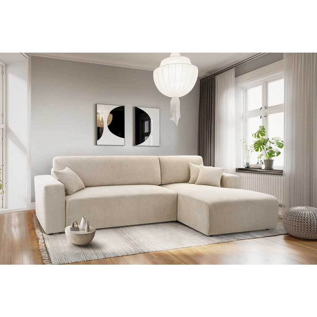 Thumbnail - Luxkor24 Ecksofa, Beige, Textil, Ottomane rechts, L-Form,L-Form, 279x187 cm, Wohnzimmer, Sofas & Couches, Wohnlandschaft...