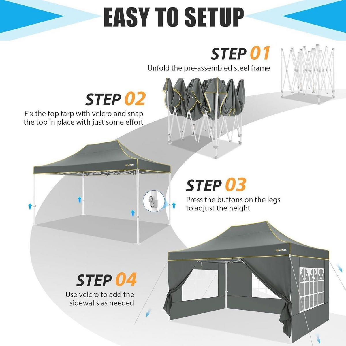 FALTPAVILLON 3x4,5m Grau Wasserdicht mit 4 Seitenteilen - Grau, Textil (300/343/450cm)