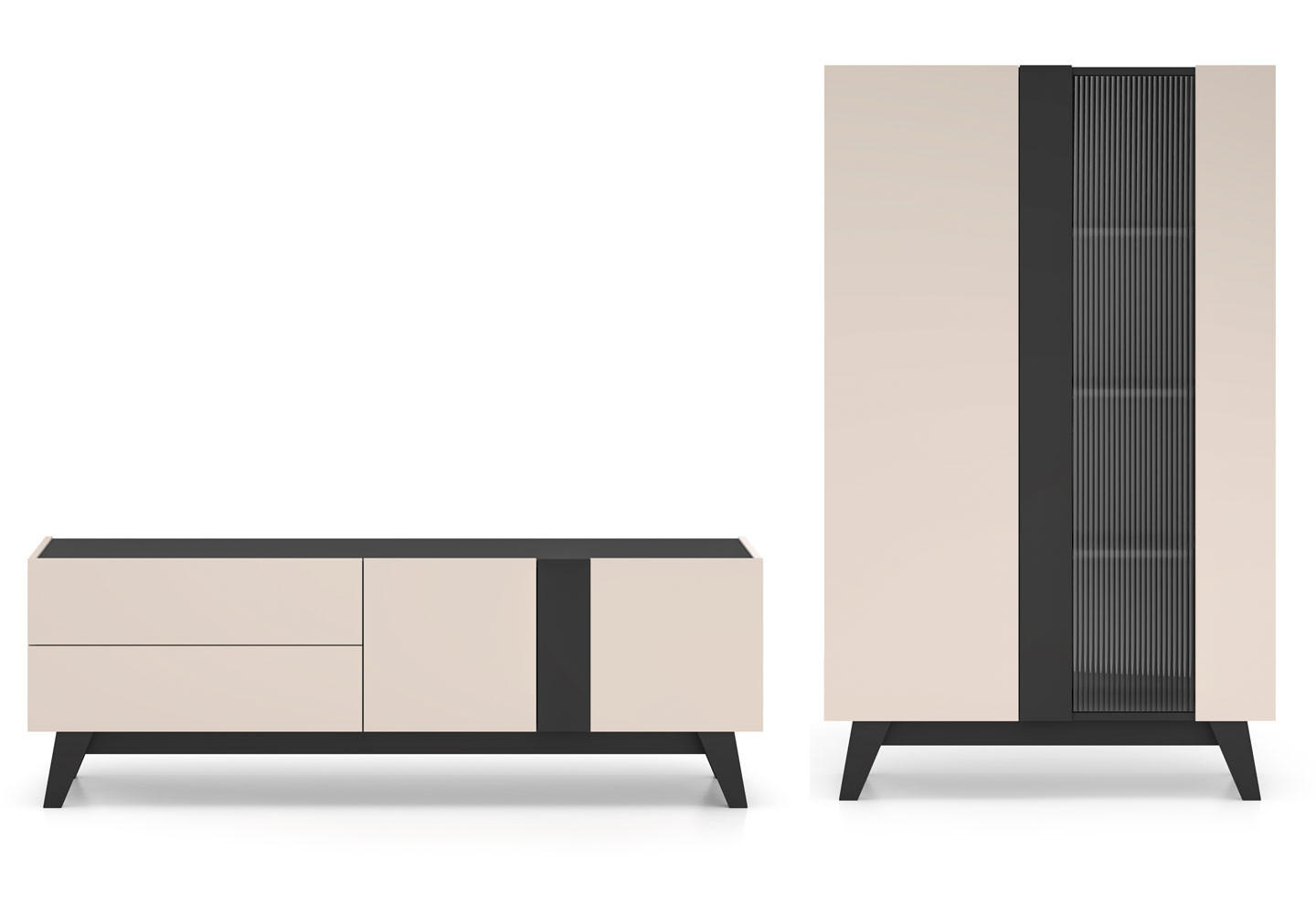 Feldmann-Wohnen Wohnzimmer-Set Creme, Schwarz 255x155x40 cm