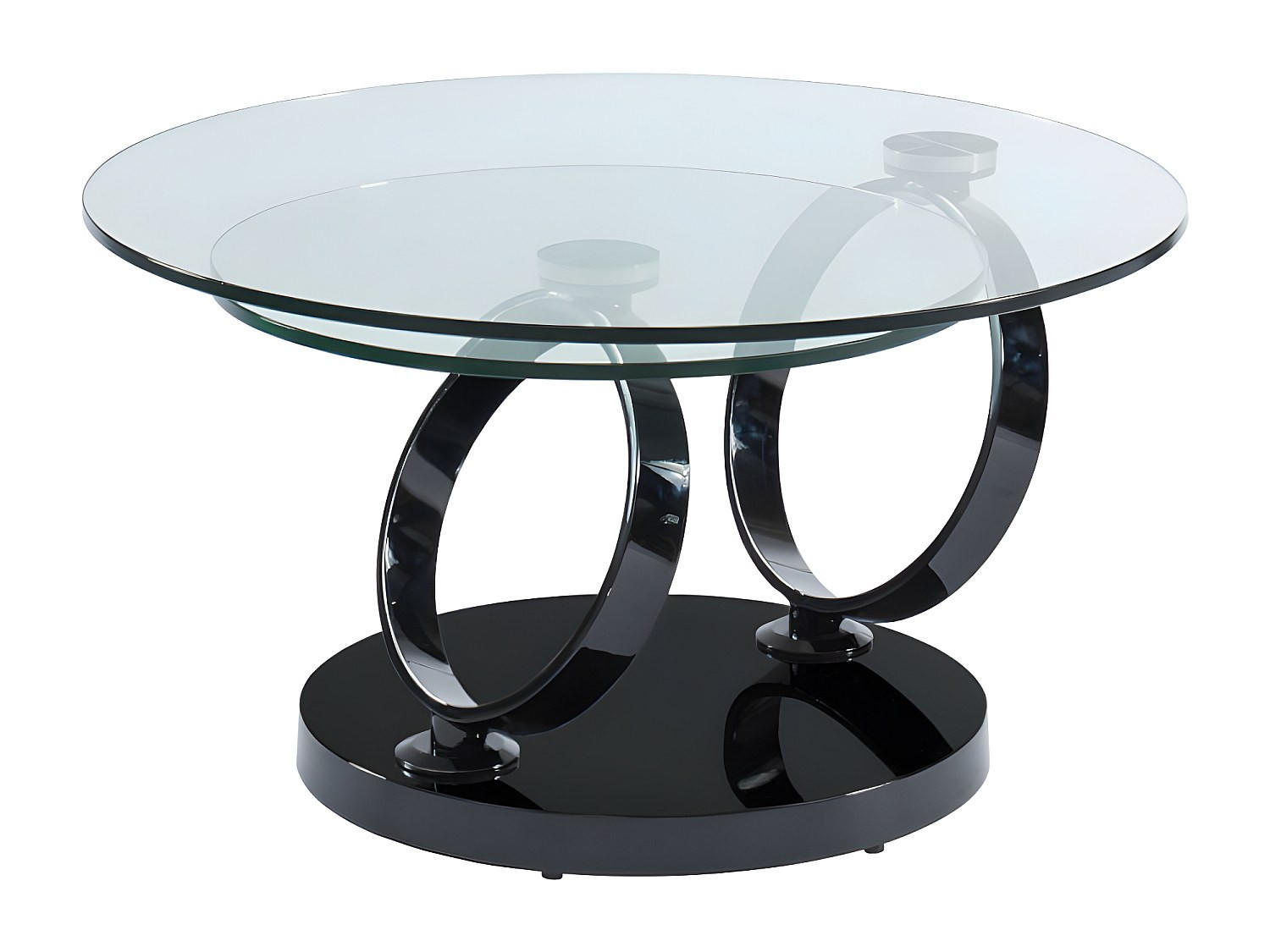 COUCHTISCH mit drehbaren Tischplatten - Sicherheitsglas & Metall - Transparent & Schwarz - JOLINE - Schwarz, Glas (131.5/80/42cm) - Vente-Unique
