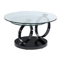 COUCHTISCH mit drehbaren Tischplatten - Sicherheitsglas & Metall - Transparent & Schwarz - JOLINE - Schwarz, Glas (131.5/80/42cm) - Vente-Unique