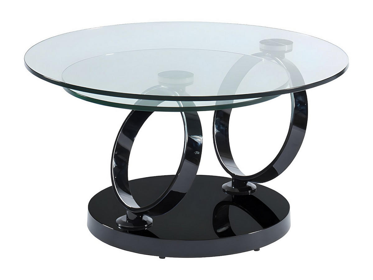 COUCHTISCH mit drehbaren Tischplatten - Sicherheitsglas & Metall - Transparent & Schwarz - JOLINE - Schwarz, Glas (131.5/80/42cm) - Vente-Unique
