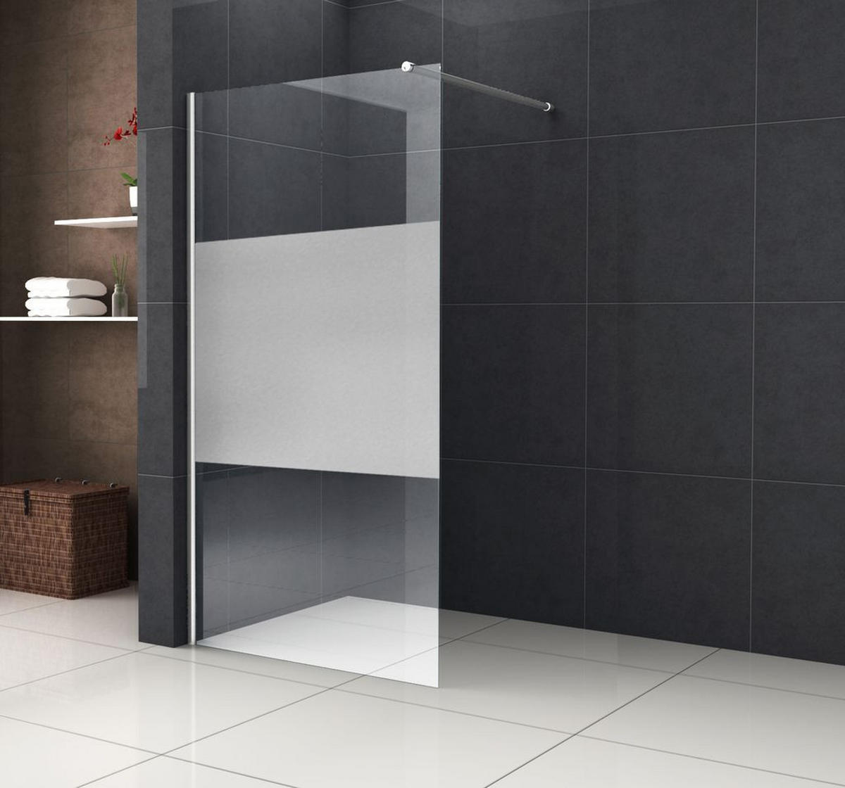 DUSCHWAND STRETTO-COVER Klar 120 x 200 cm teilsatiniert 8 mm ESG - Klar, Glas (120/200cm) - Glasdeals