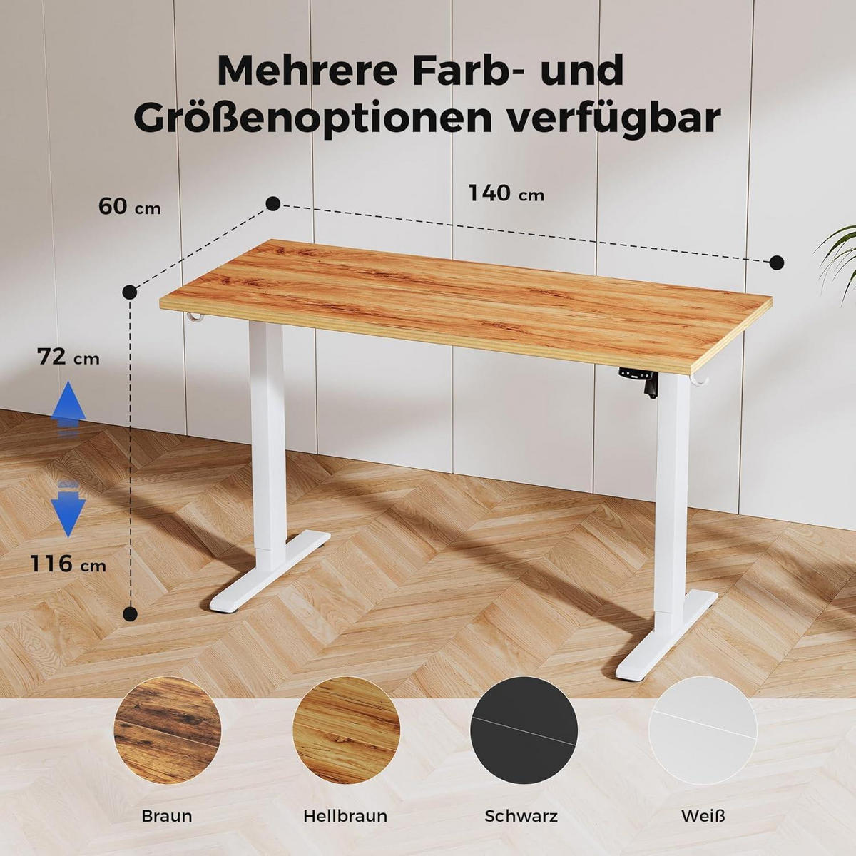 SCHREIBTISCH Höhenverstellbar Elektrisch 140 x 60 cm Hellbraun - Braun, Holzwerkstoff (140/60/75cm)