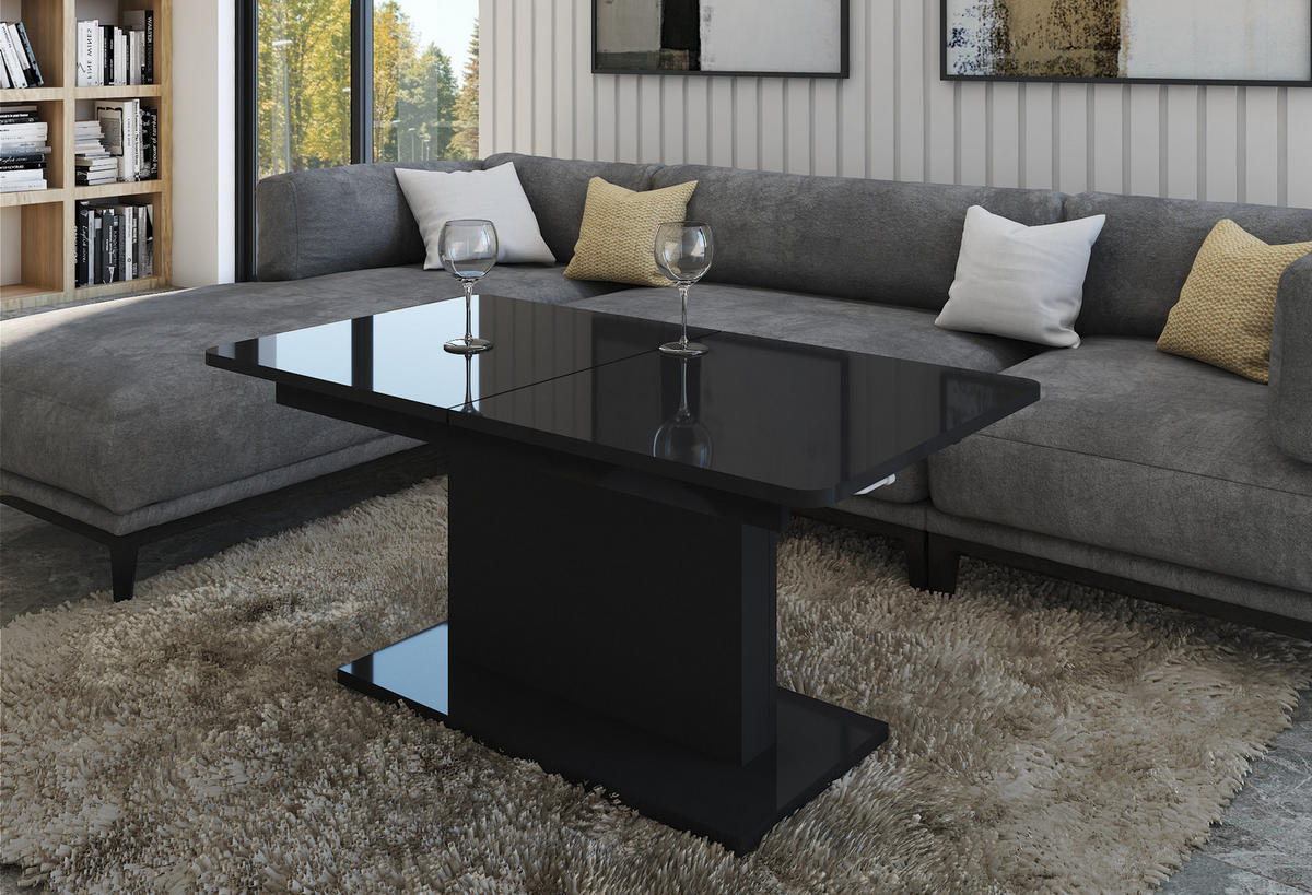 COUCHTISCH rechteckig Schwarz Hochglanz 126/70/58 cm - Schwarz Hochglanz, Holzwerkstoff (70/126/57cm) - designimpex