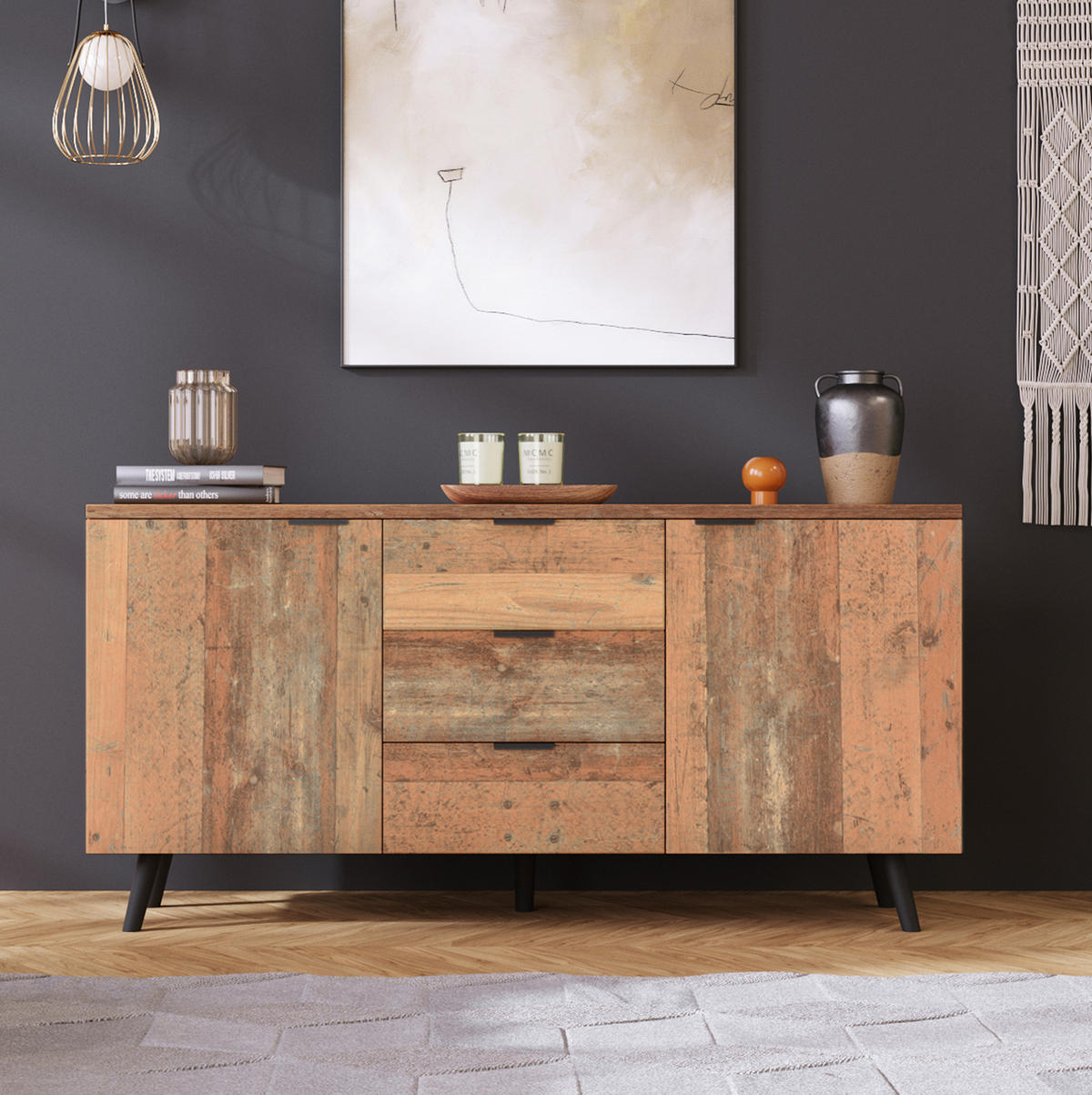 SIDEBOARD im Vintage-Stil mit 3 Schubladen und verstellbaren Regalen, Spanplatte, 140/35/70 cm, Antikbraun，Dunkelbraun - Dunkelbraun, Holzwerkstoff (140/70/35cm) - Redom