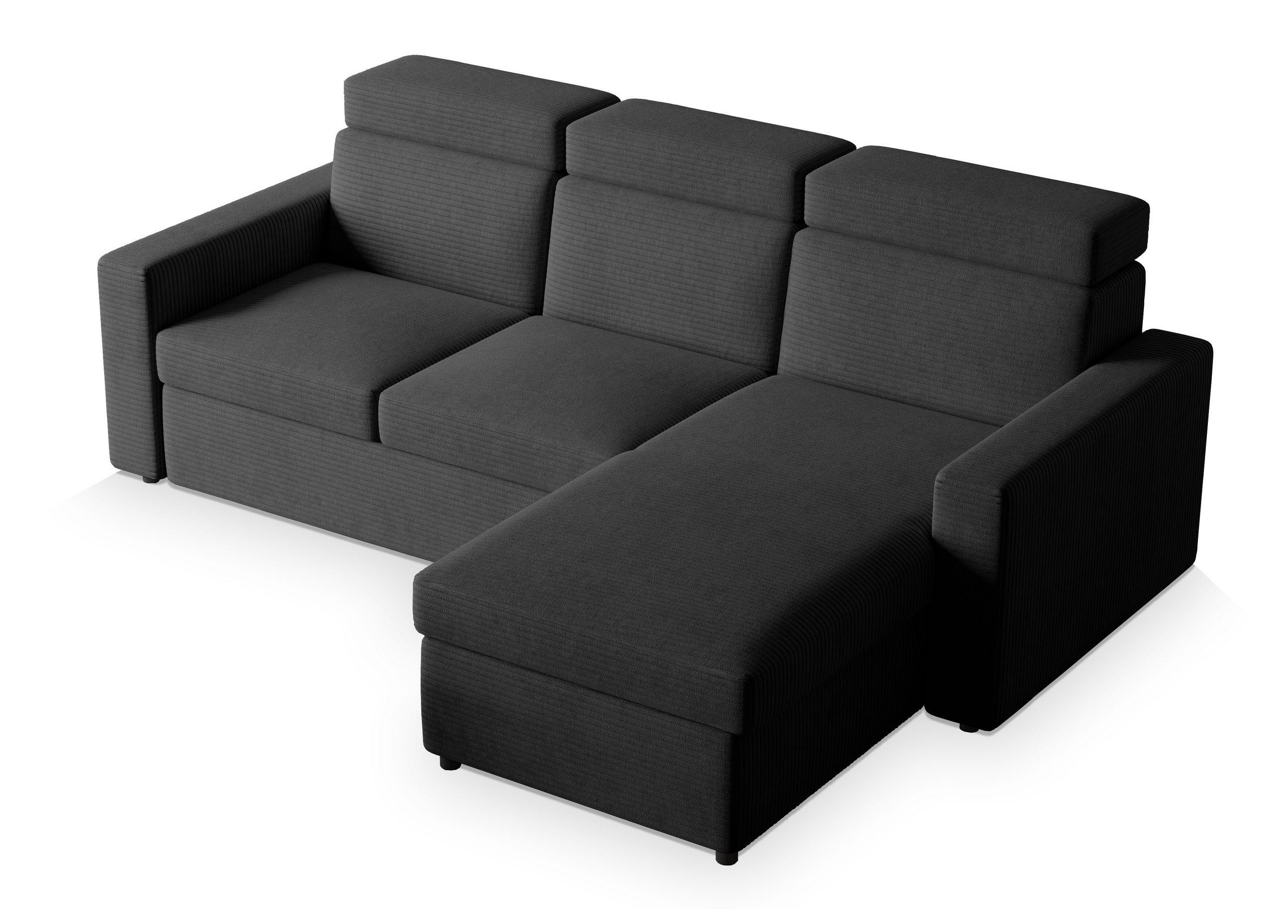 ECKSOFA PADWA Graphitfarben Kordstoff mit Schlaffunktion - Graphitfarben, Holz (227/168cm) - MASSENO