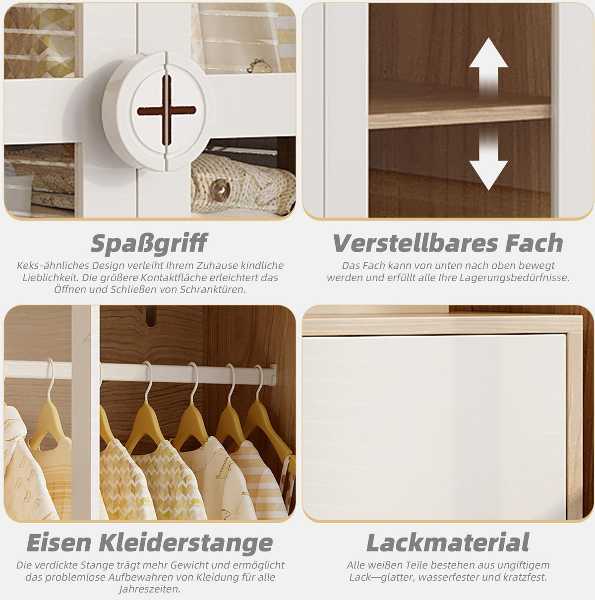 KINDERKLEIDERSCHRANK aus MDF 80x50x150 cm Natur/Weiß mit Acryltüren, Kleiderstange und höhenverstellbaren Regalen - Weiß, Holzwerkstoff (80/150/50cm) - Modfu