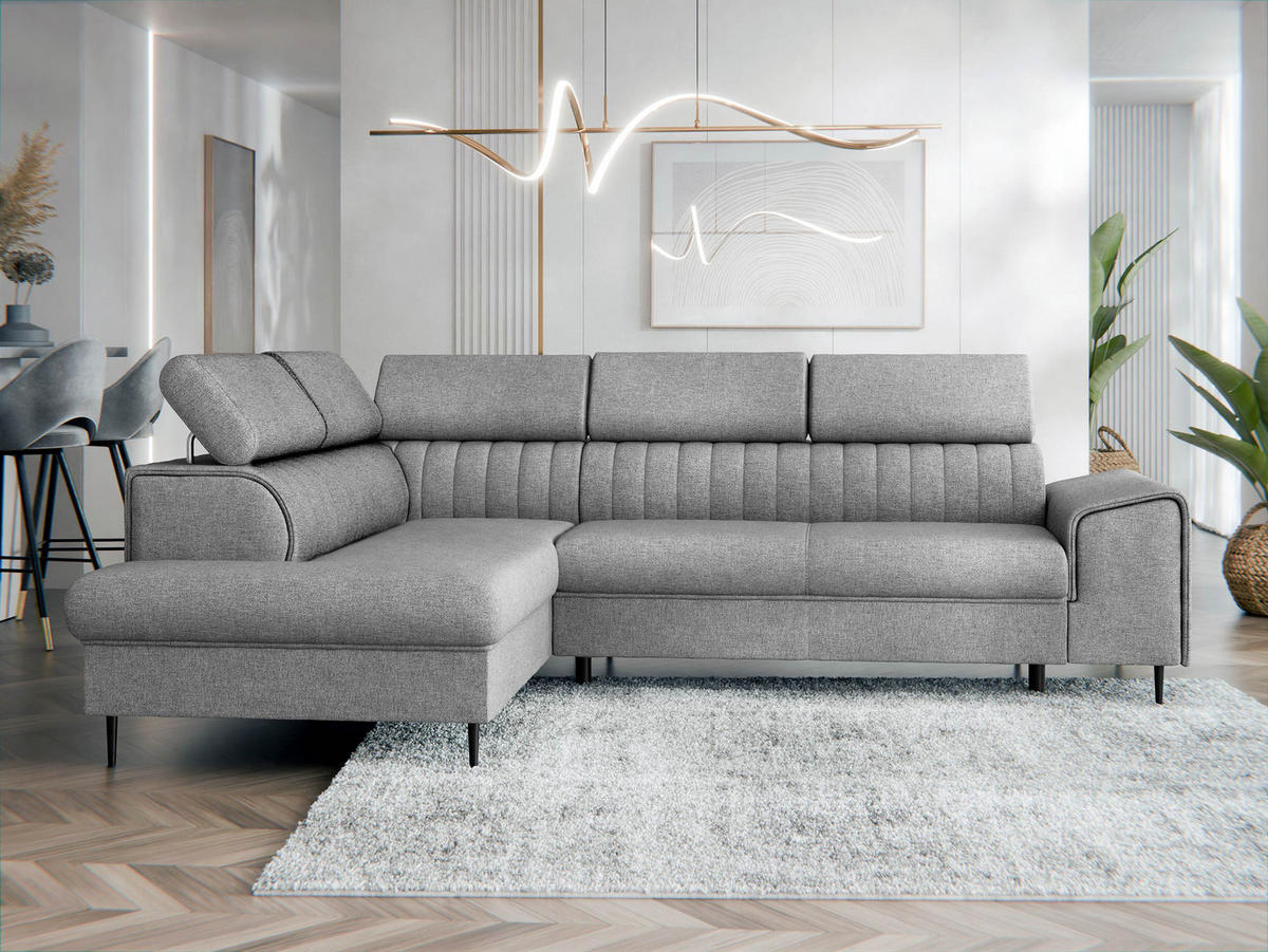 ECKSOFA Kadurin, Seite: Links - Hellgrau/Schwarz, Holz/Kunststoff (276/206cm) - MIRJAN24