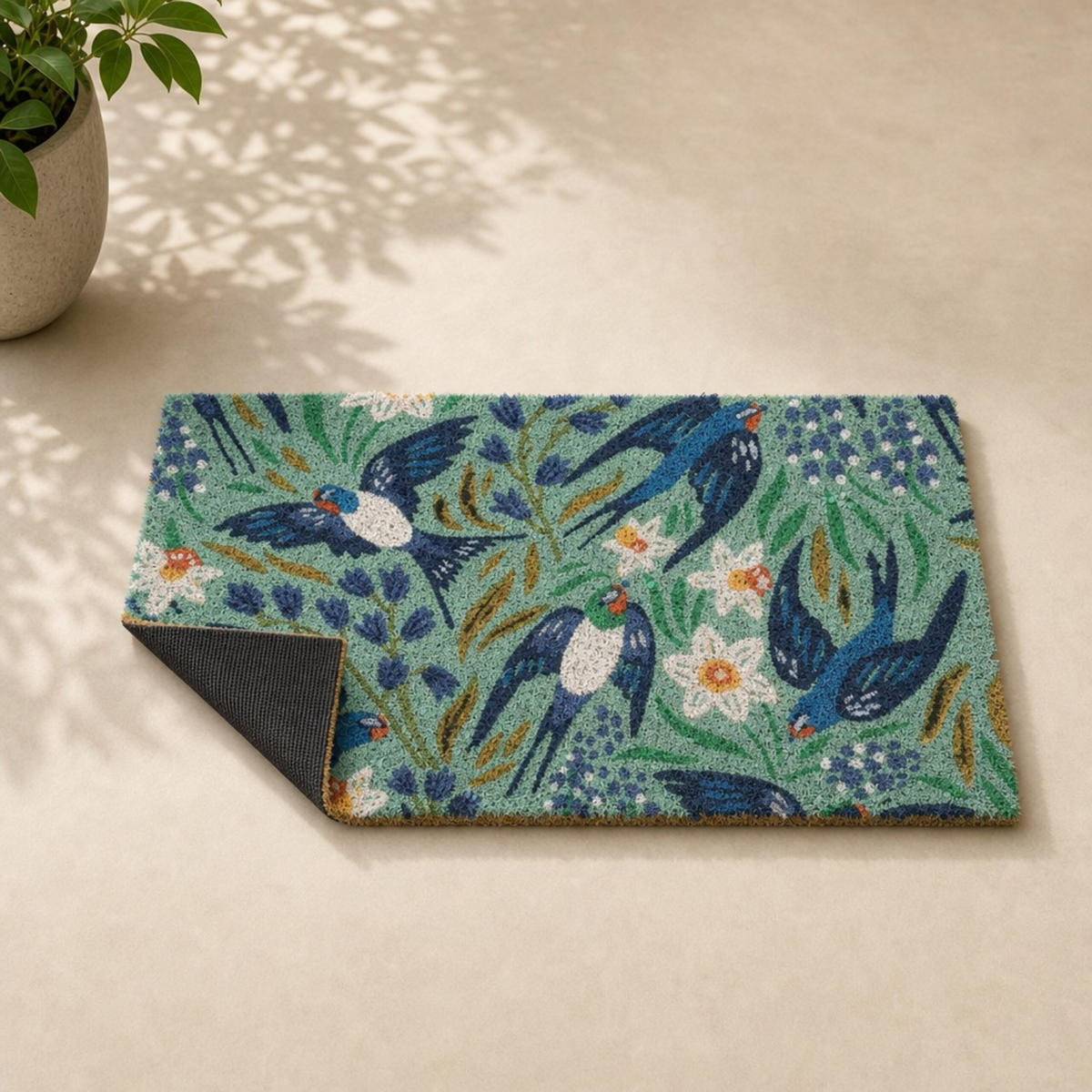 FUSSMATTE Bunt Schwalbenmotiv 60x40 cm - Multicolor, Kunststoff/Textil (60/40cm) - Relaxdays