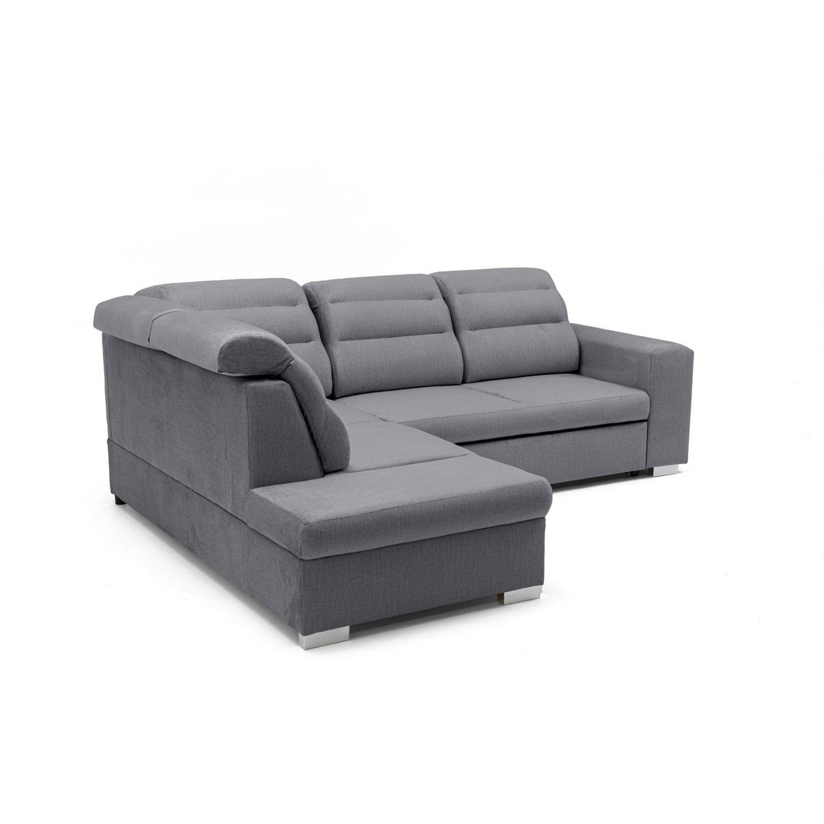 ECKSOFA CLOUD L Links mit Schlaffunktion 120x190 Velours Grau - Chromfarben/Grau, Holz/Kunststoff (202/260cm) - Muffo