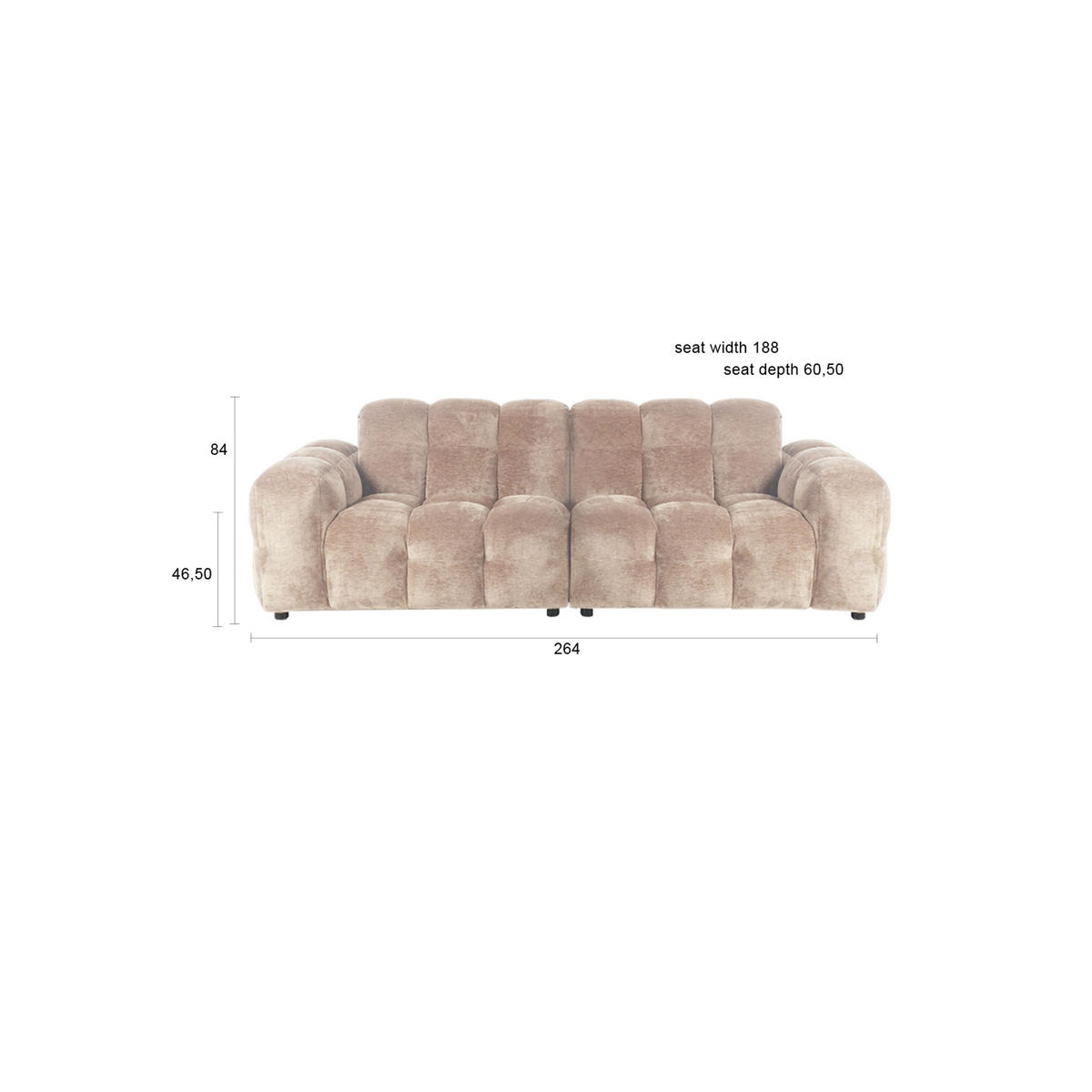 SOFA 3-SITZER Hackman Samt Beige - Beige, Kunststoff (264/84/102cm) - Dutchbone