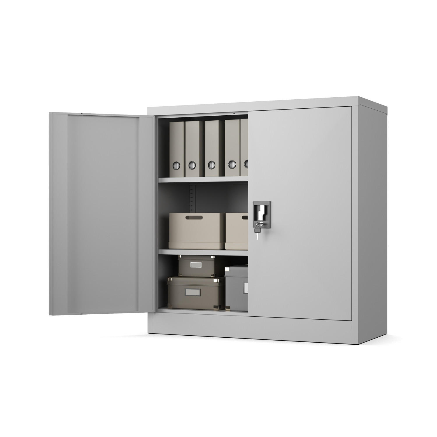 AKTENSCHRANK 2-türig mit 2 Einlegeböden Hellgrau Stahl 90x90x40cm - Hellgrau, Metall (90/90/40cm) - Muralo