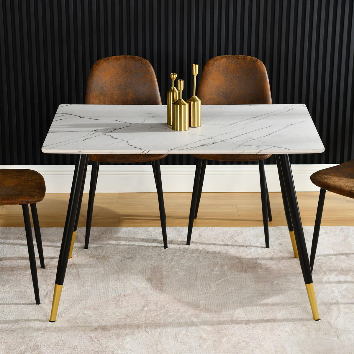 ESSTISCH 110/70/75 cm Rechteckige weiße Marmoroptik - Schwarz/Weiß, Holz/Metall (70/110/75cm) - Urban Meuble