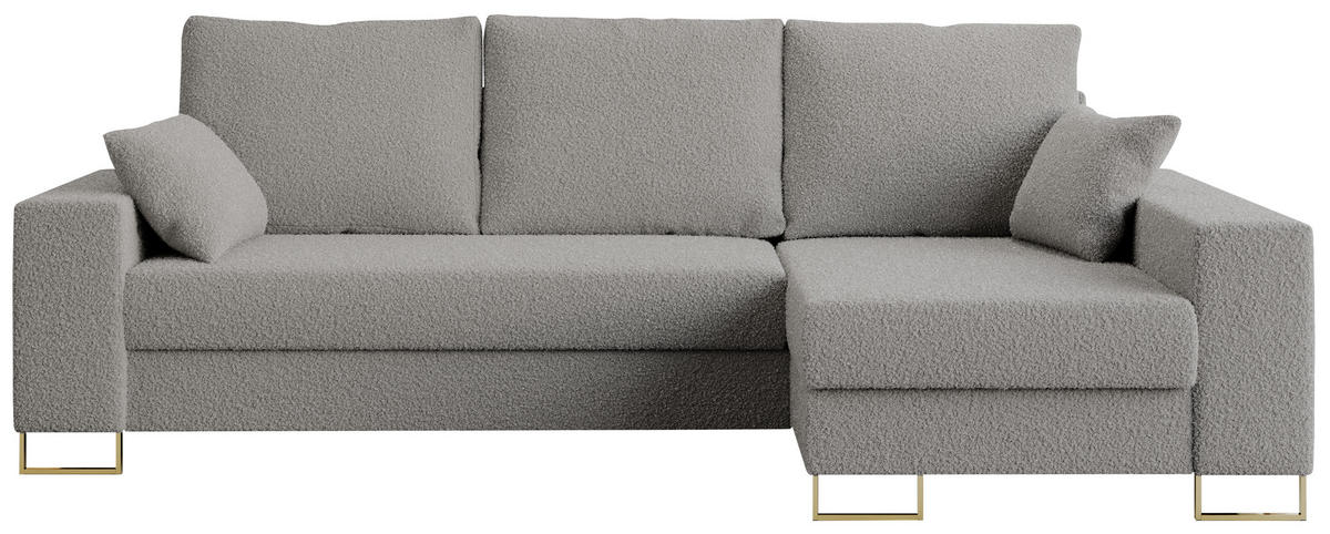 ECKSOFA Dorian Boucle Hellgrau - Goldfarben/Hellgrau, Textil/Metall (242/138cm) - MKS