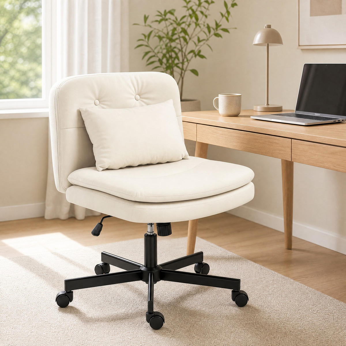 BÜROSTUHL in Beige 63x67x93 cm ohne Armlehnen, höhenverstellbar und drehbar - Beige, Leder (67/93/63cm) - IVMEU