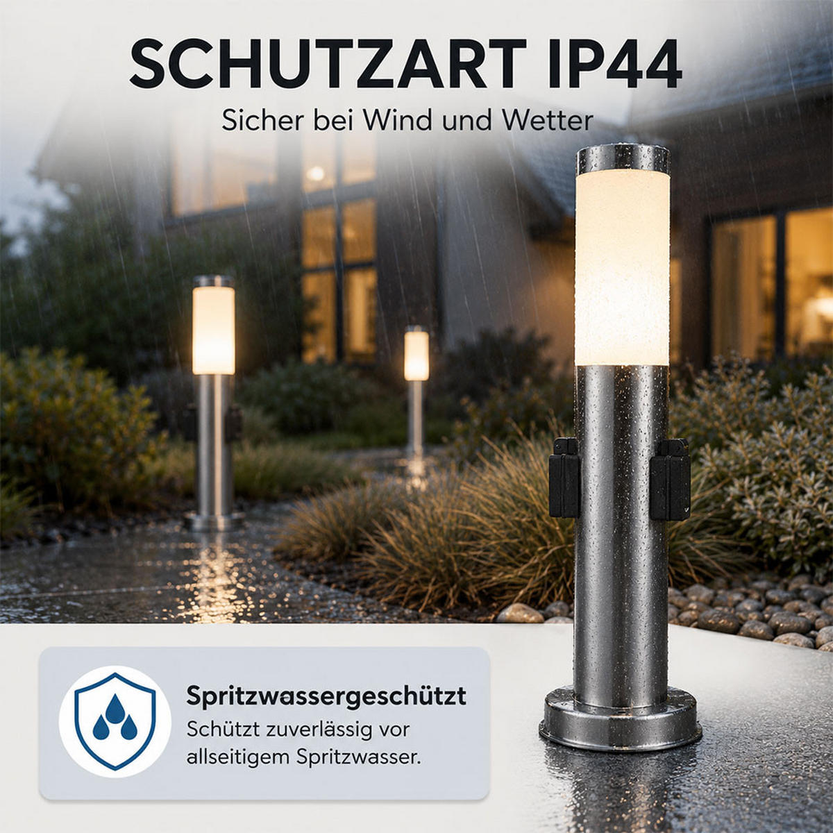LED AUSSENLEUCHTE BOSTON Edelstahl Silber - Silberfarben, Kunststoff (13.1/13.1/45cm) - Globo Lighting