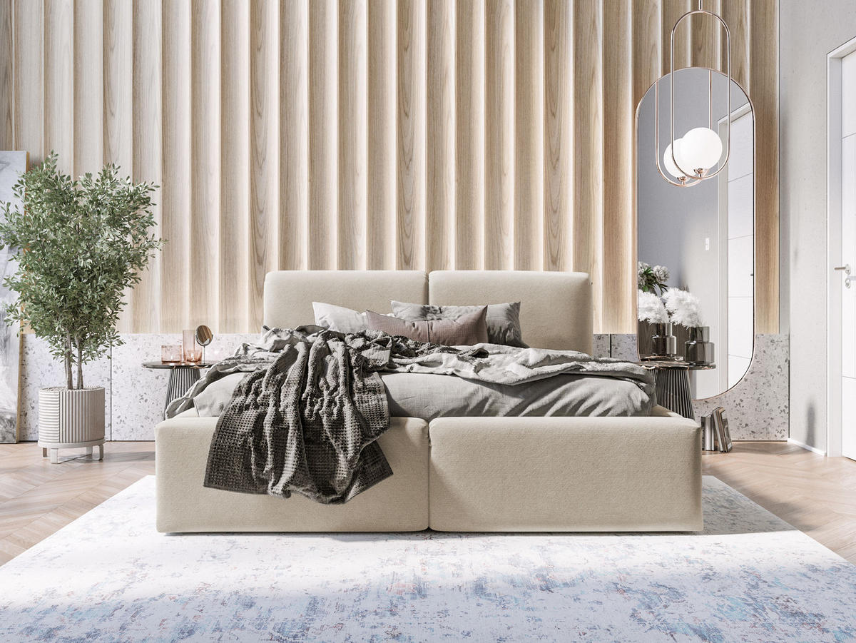 POLSTERBETT Rosmus Bettkasten 140x200 beige - Beige, Holz/Textil (140/200cm) - Fedve