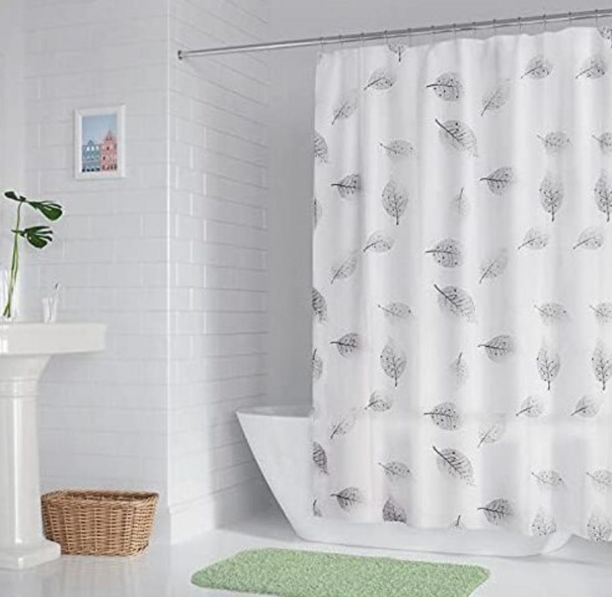 DUSCHVORHANG schimmelresistent verstärkt PEVA Stoff waschbar mit Haken für Badewanne Badezimmer - Weiß, Kunststoff (180/180cm) - MCBOSON