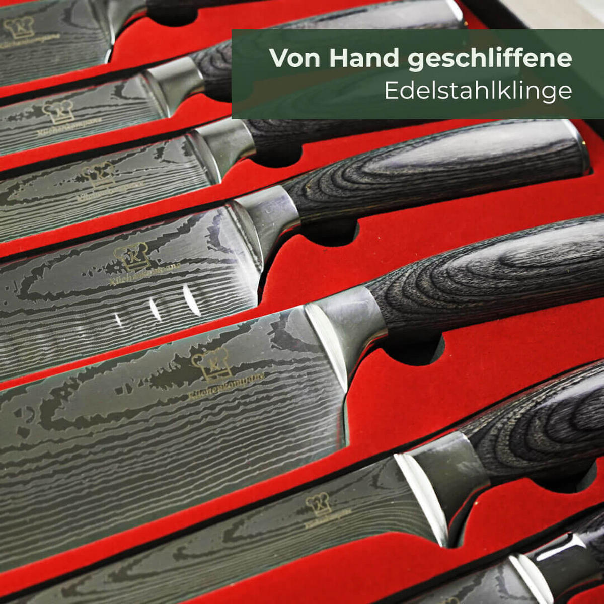 MESSER-SET 8-tlg. mit Edelstahlklingen und ergonomischen Pakkaholz-Griffen - Schwarz, Metall - Küchenkompane