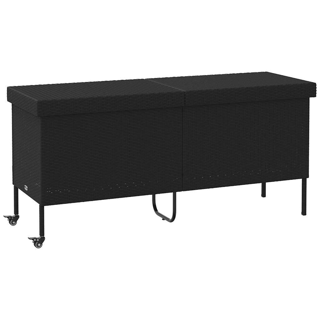 GARTENTRUHE Mit Rollen Schwarz 160/55/75 Cm Poly Rattan - Schwarz, Kunststoff (160/75/55cm) - vidaXL
