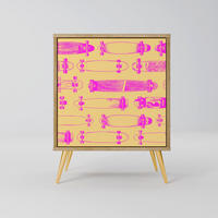 SIDEBOARD SKATEBOARD ARTISTRY, Eichefarben, 57,5x42x75,5 cm, Goldfarbene Metallfüße - Eichefarben/Goldfarben, Holzwerkstoff/Metall (57.5/75.5/42cm) - SpaceRebels