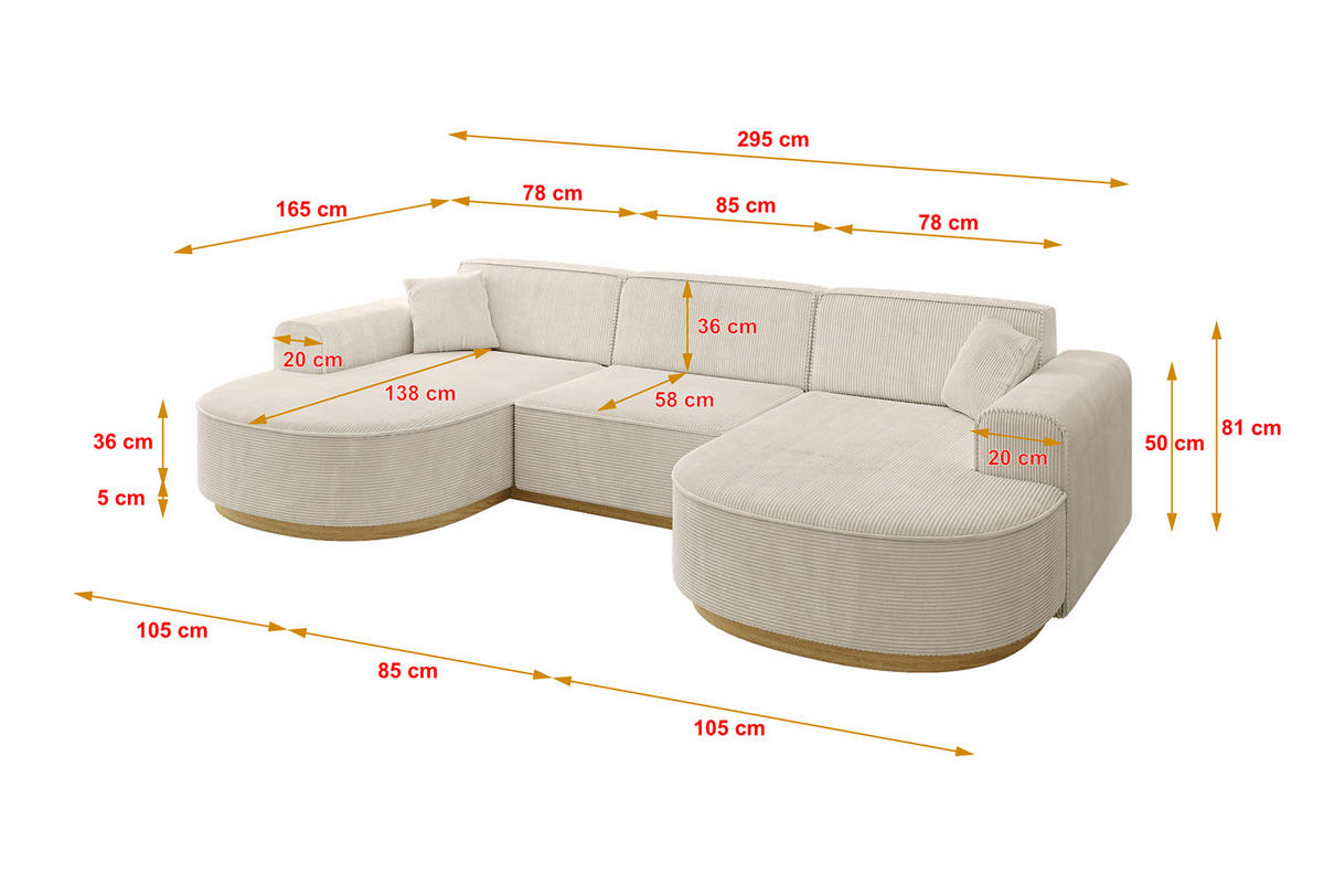 WOHNLANDSCHAFT MARI-U1-v2 - 303x171x83 cm Beige Cord - Beige, Holzwerkstoff/Textil (303/83/171cm) - ALTDECOR