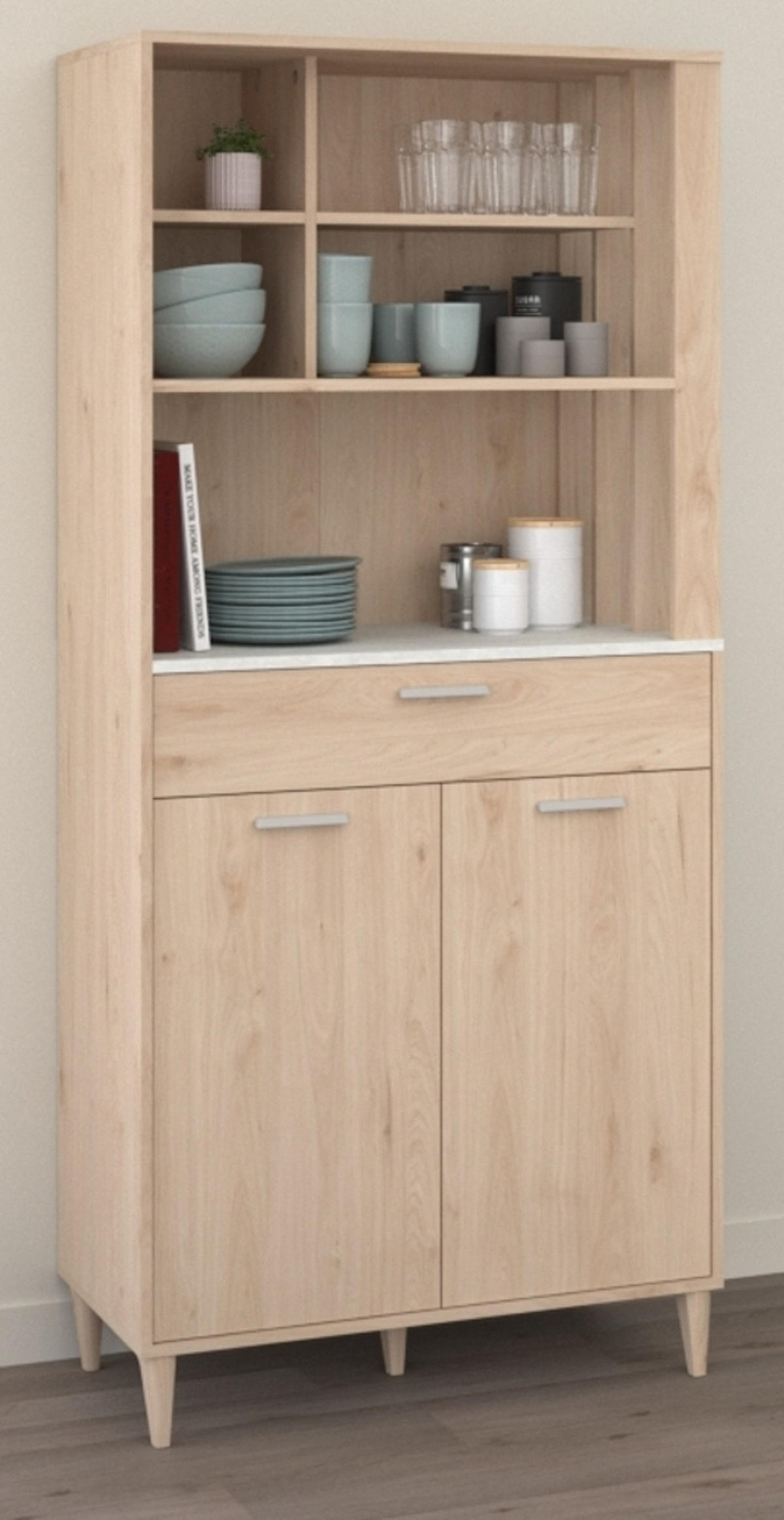 BUFFET Set 2-tlg. Eiche grau, mit Buffetschrank und Küchenschrank - Eichefarben/Grau, Holzwerkstoff (145/185/41cm) - Parisot Meuble