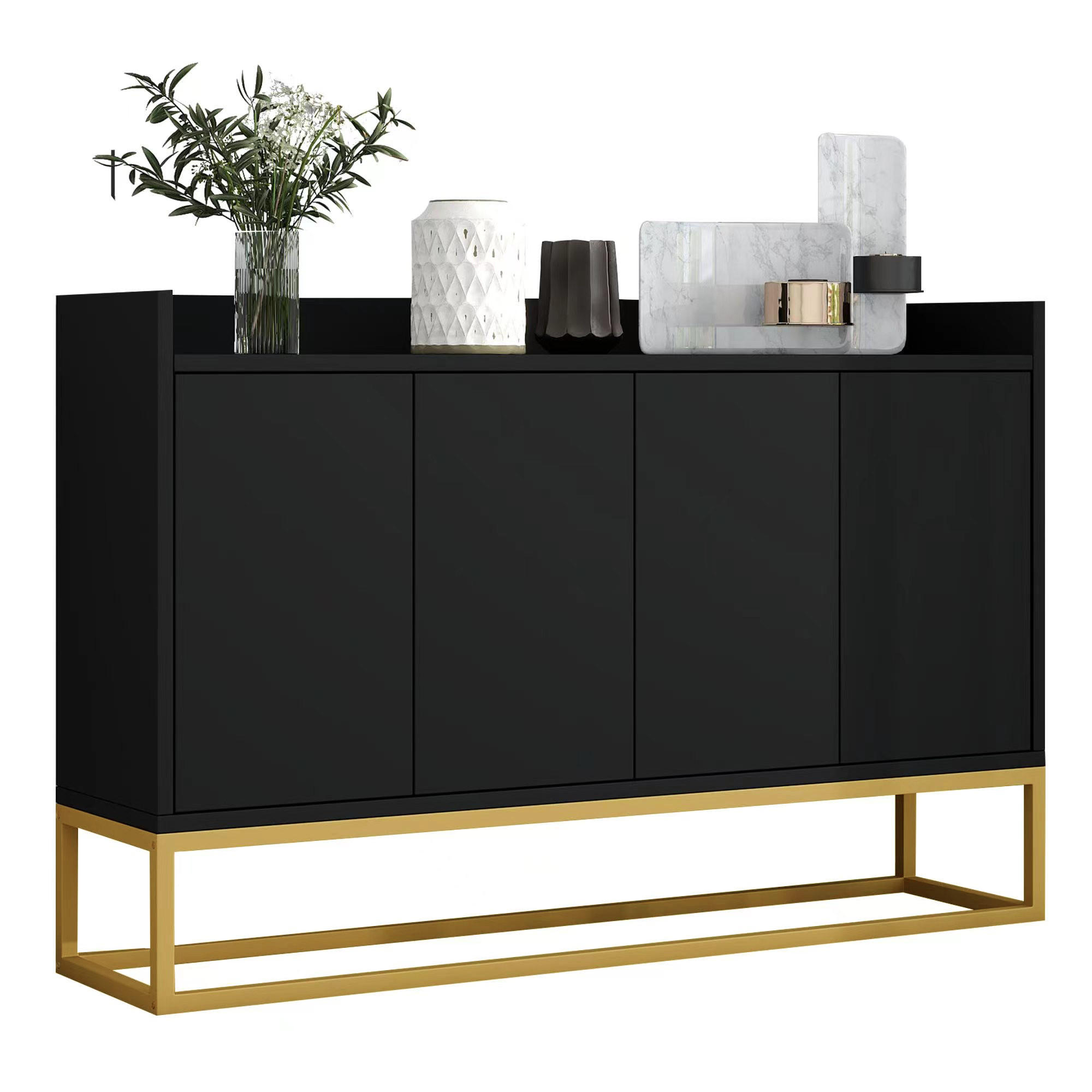 SIDEBOARD 120/30/80 cm schwarz aus Spanplatte mit 4 Türen - Schwarz, Holzwerkstoff (120/80/30cm) - OKWISH