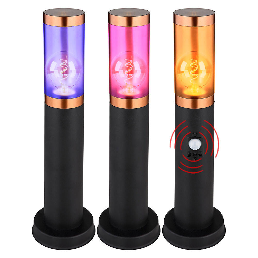 LED AUSSENLEUCHTE Edelstahl Schwarz Kupfer - Schwarz, Metall (7.6/7.6/45cm) - Globo Lighting