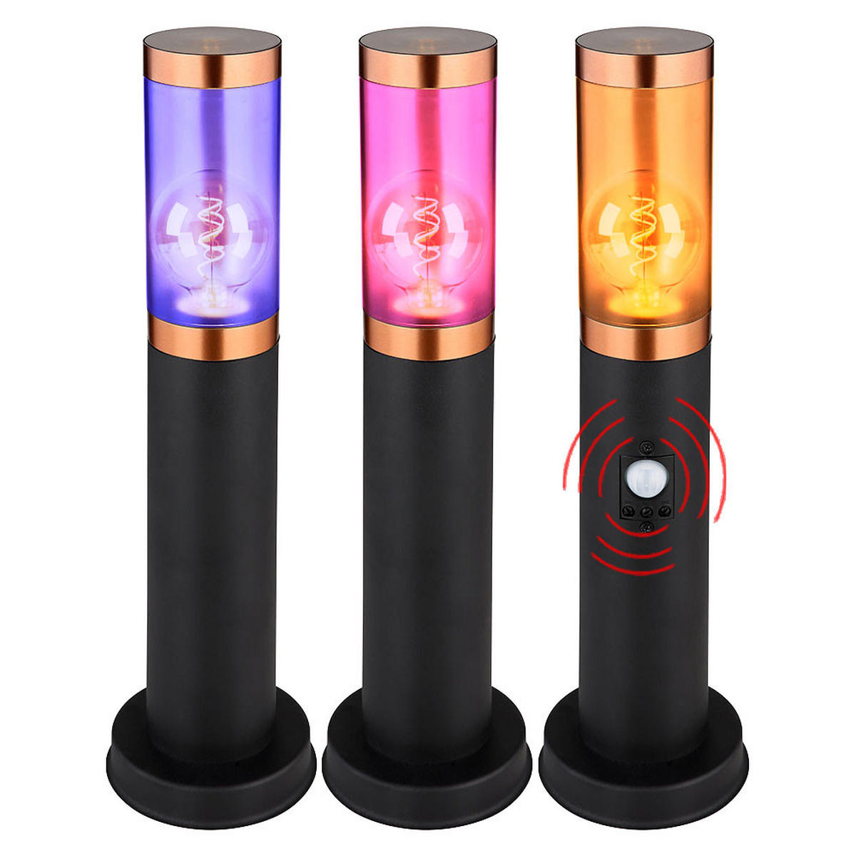 LED AUSSENLEUCHTE Edelstahl Schwarz Kupfer - Schwarz, Metall (7.6/7.6/45cm) - Globo Lighting