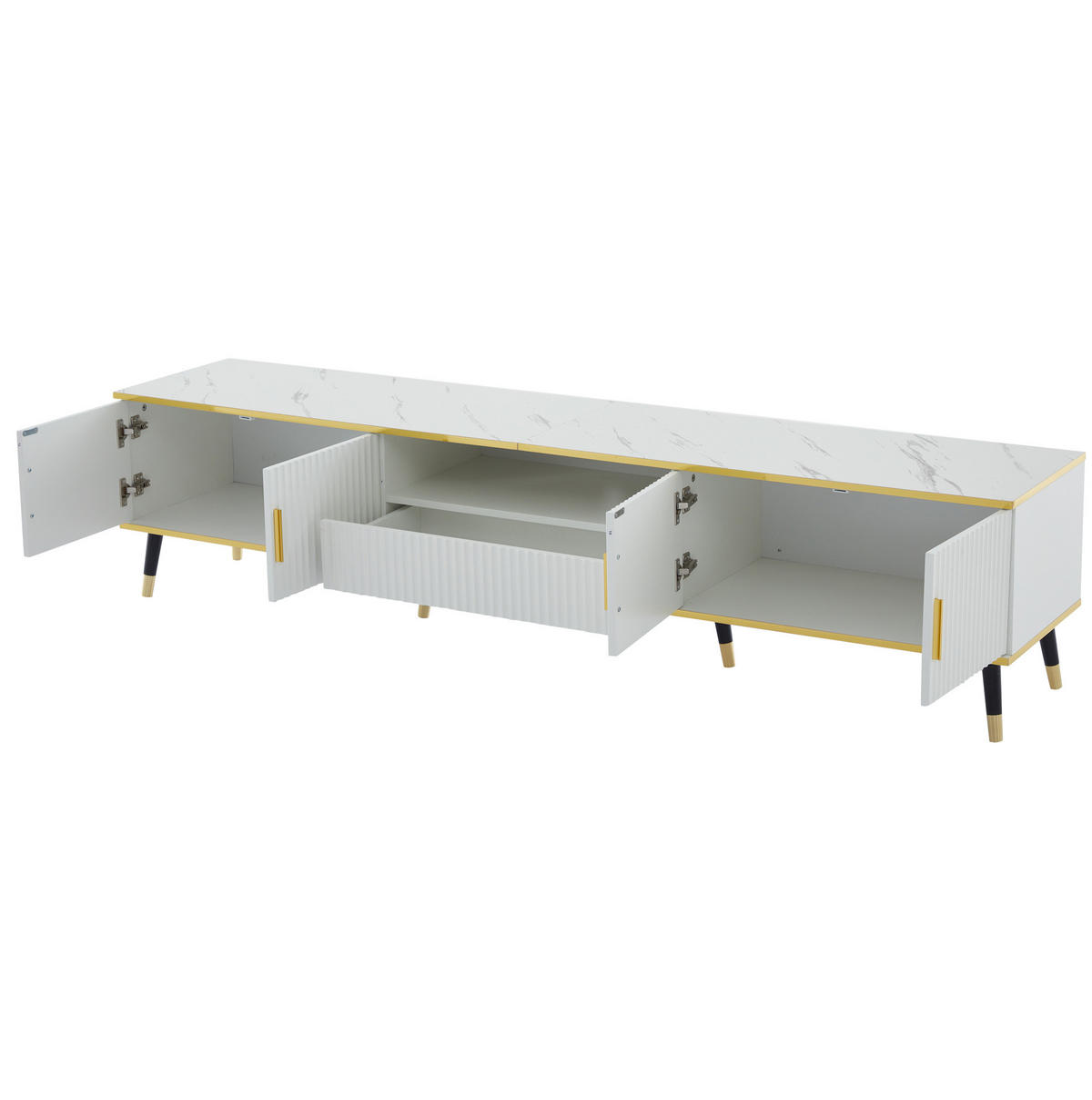 TV-SCHRANK mit Stauraum 200 x 40 x 46 cm Weiß in Marmoroptik - Weiß, Holzwerkstoff (40/46/200cm) - Beauniv