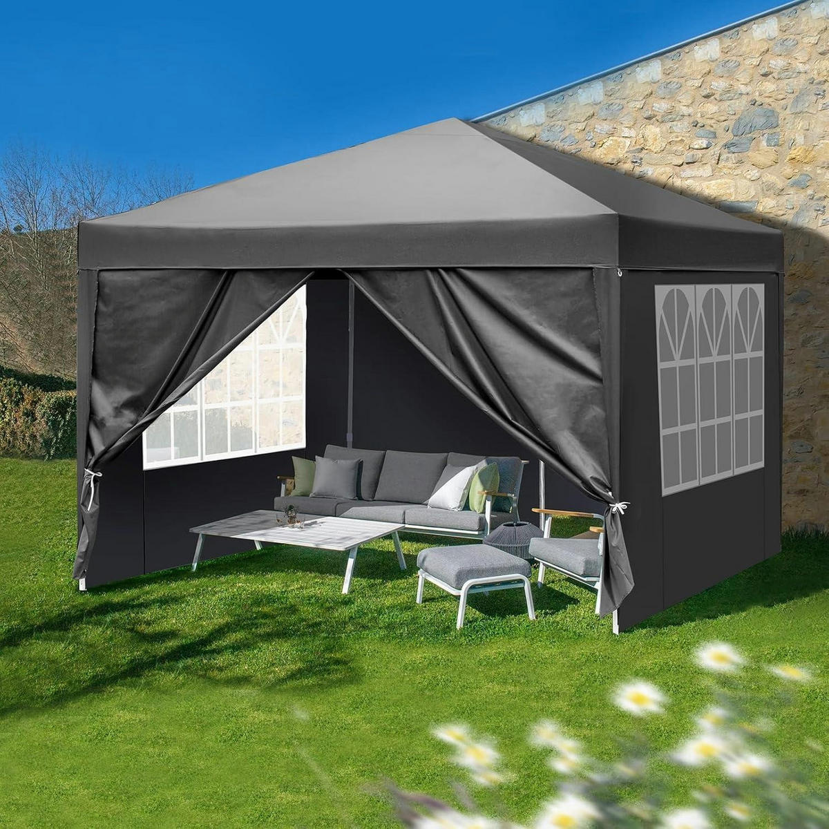 FALTPAVILLON 3x3m Dunkelgrau mit 4 Seitenteilen - Anthrazit, Textil (300/268/300cm)