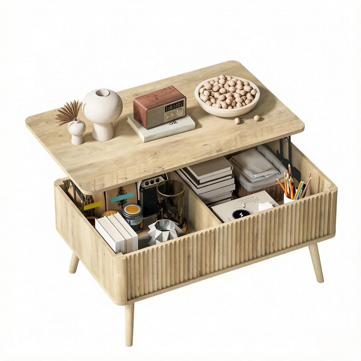 COUCHTISCH höhenverstellbar Eiche mit Stauraum - Eichefarben, Holz/Holzwerkstoff (91/56/43cm)