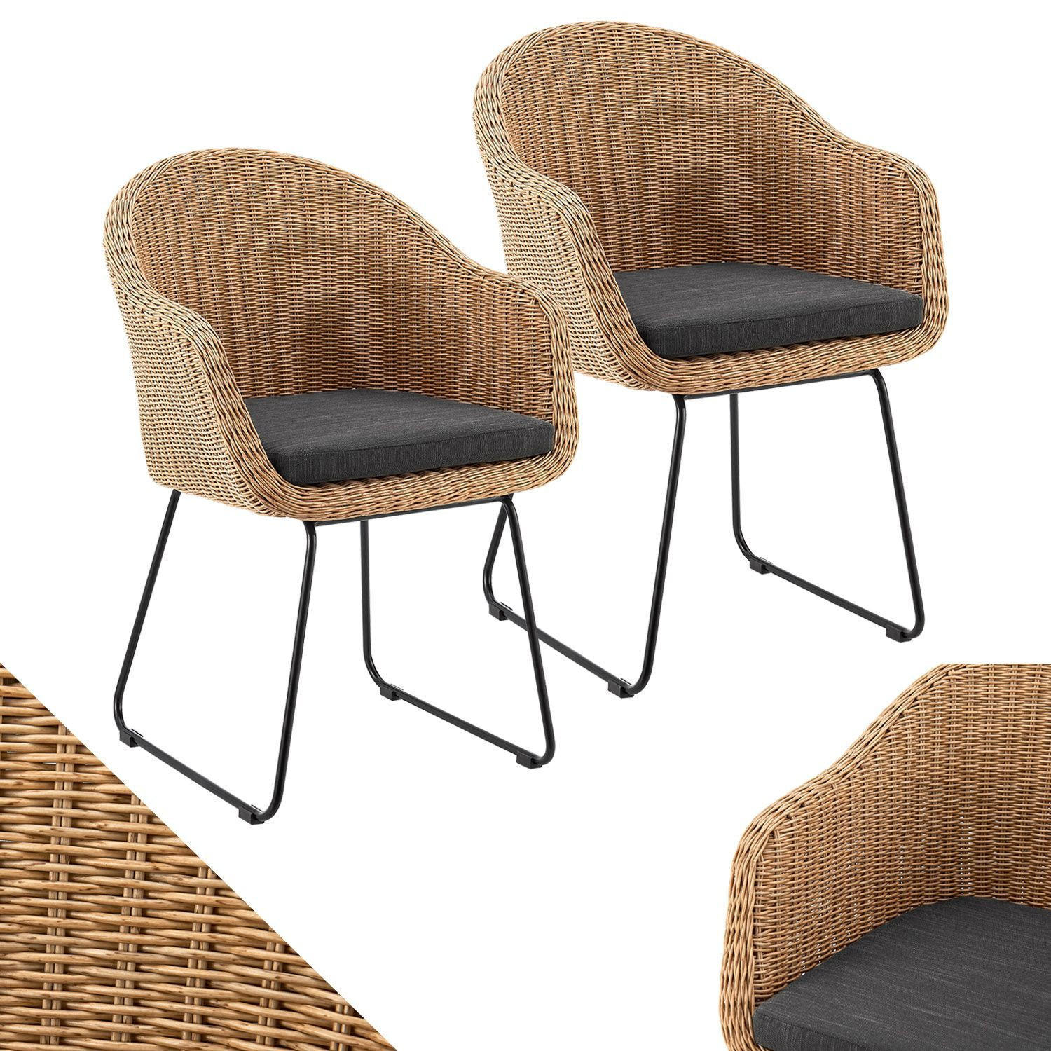 GARTENSTUHL Cody 4er-Set - Braun, Naturmaterialien (57/82/59cm) - Juskys