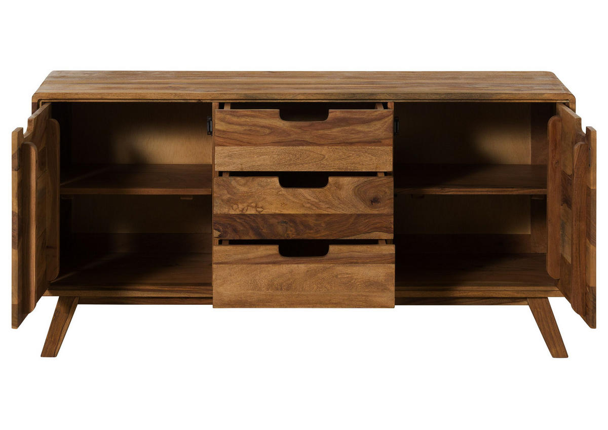SIDEBOARD Sheesham 134x40x65 natur sandgestrahlt lackiert MALMÖ 2 #207 - Braun, Holz (134/65/40cm) - Massivmoebel24